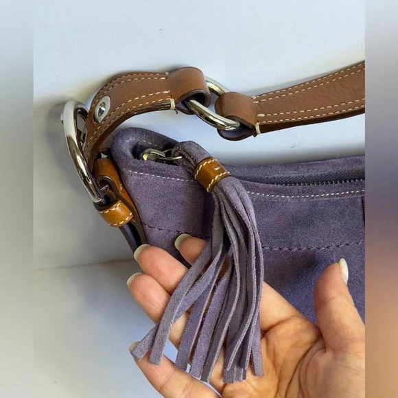 Coach Y2K Mini SoHo Hobo Shoulder Bag in Purple Suede/Brown Leather Accents